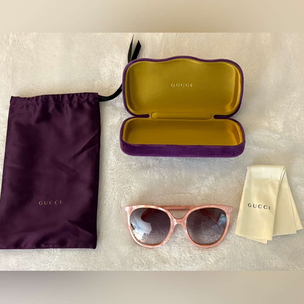 Gucci Pink Sunglasses with Purple and Yellow Case